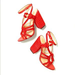 Cabi red hibiscus tiptoe sandal heels #6012